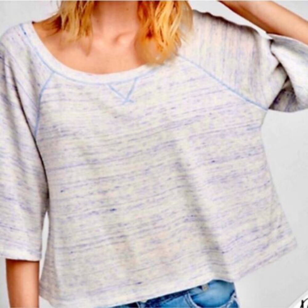 Free People We The Free Oversized Waffle Knit Pullover Top Blue Casual Cotton